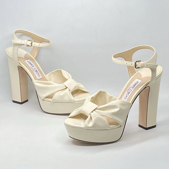 Jimmy Choo Patent Leather Ankle-Strap Platform Sandals - Picture 6 of 14